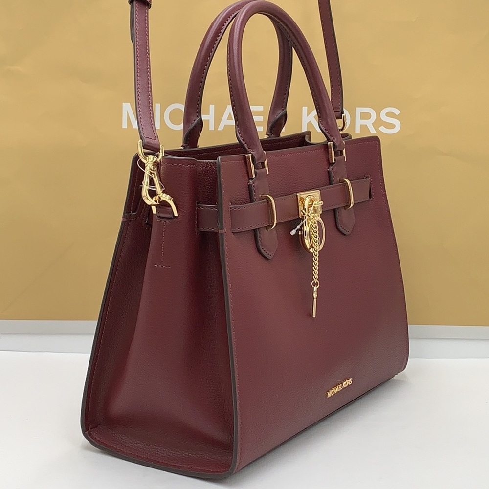Michael Kors Hamilton Meidum Satchel Shoulder Crossbody Bag Dark Cherry color - Picture 10 of 16